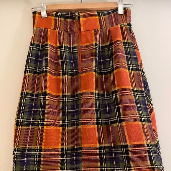 Anthropologie Plenty by Tracy Reese Easy Keeper Plaid Skirt Orange - Picture 3 of 6